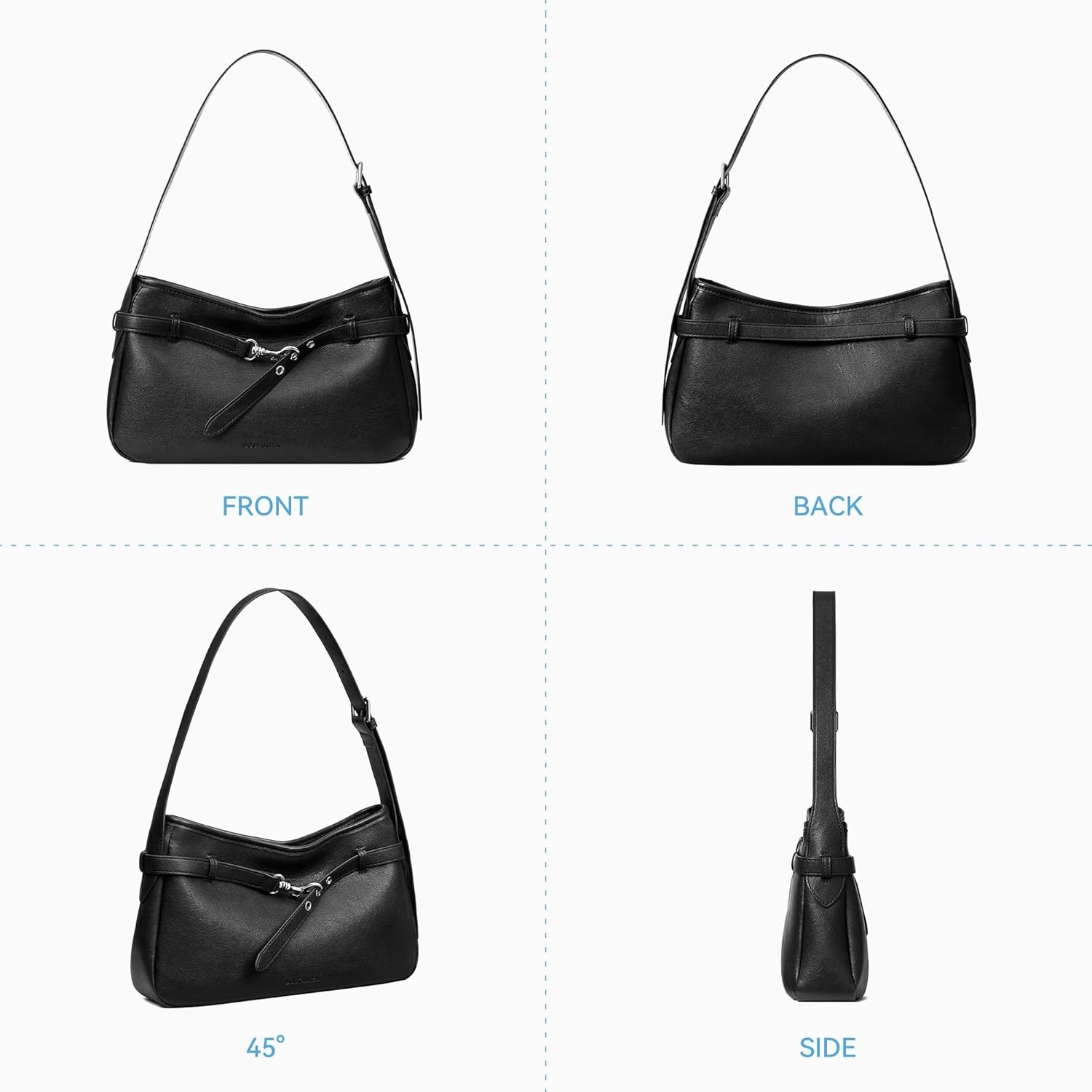 image:imageBOSTANTEN Medium Vegan Leather Shoulder Handbag for Women Vintage Lightweight Hobo Purse with Adjustable Wide Strap for WorkBlack