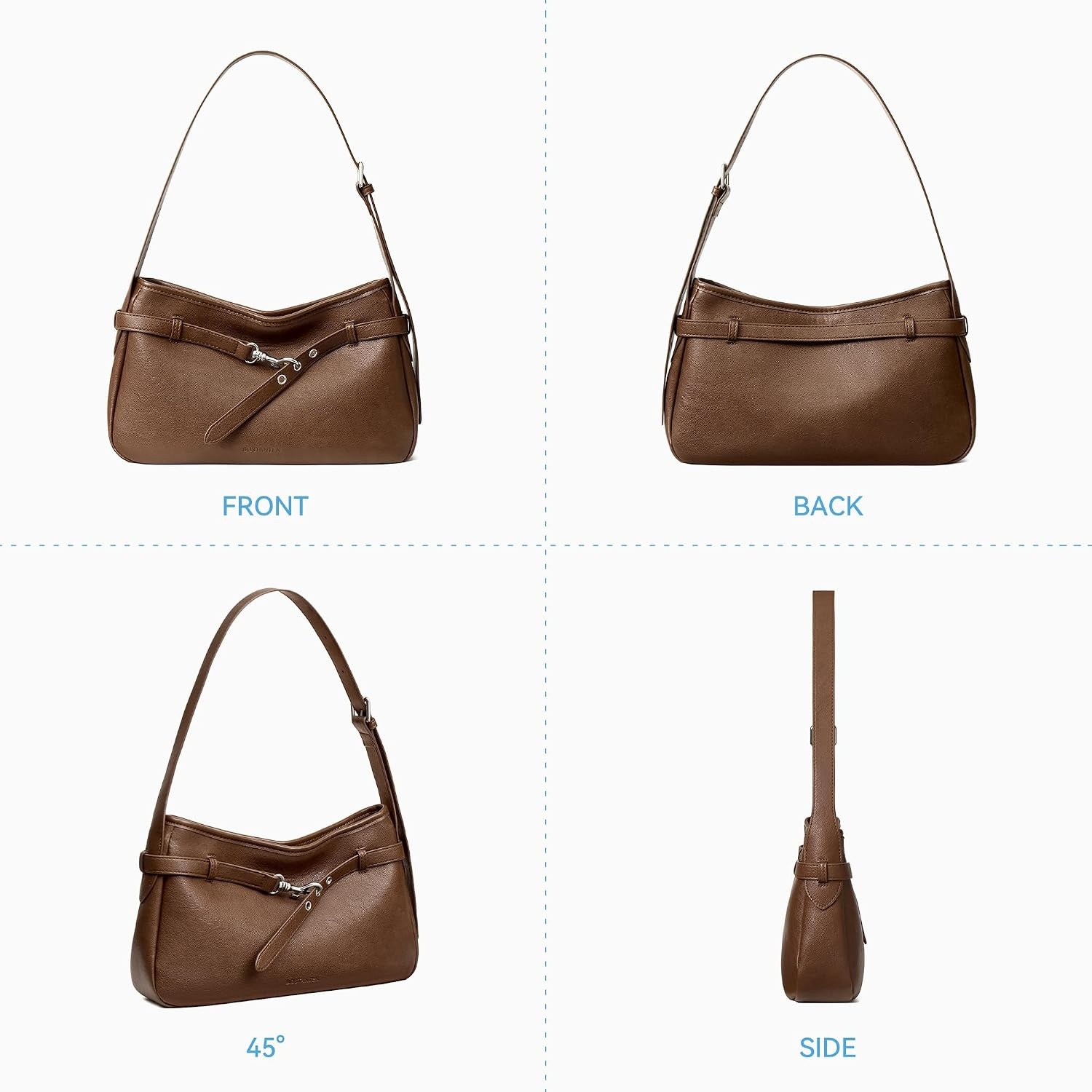 image:imageBOSTANTEN Medium Vegan Leather Shoulder Handbag for Women Vintage Lightweight Hobo Purse with Adjustable Wide Strap for WorkBrown