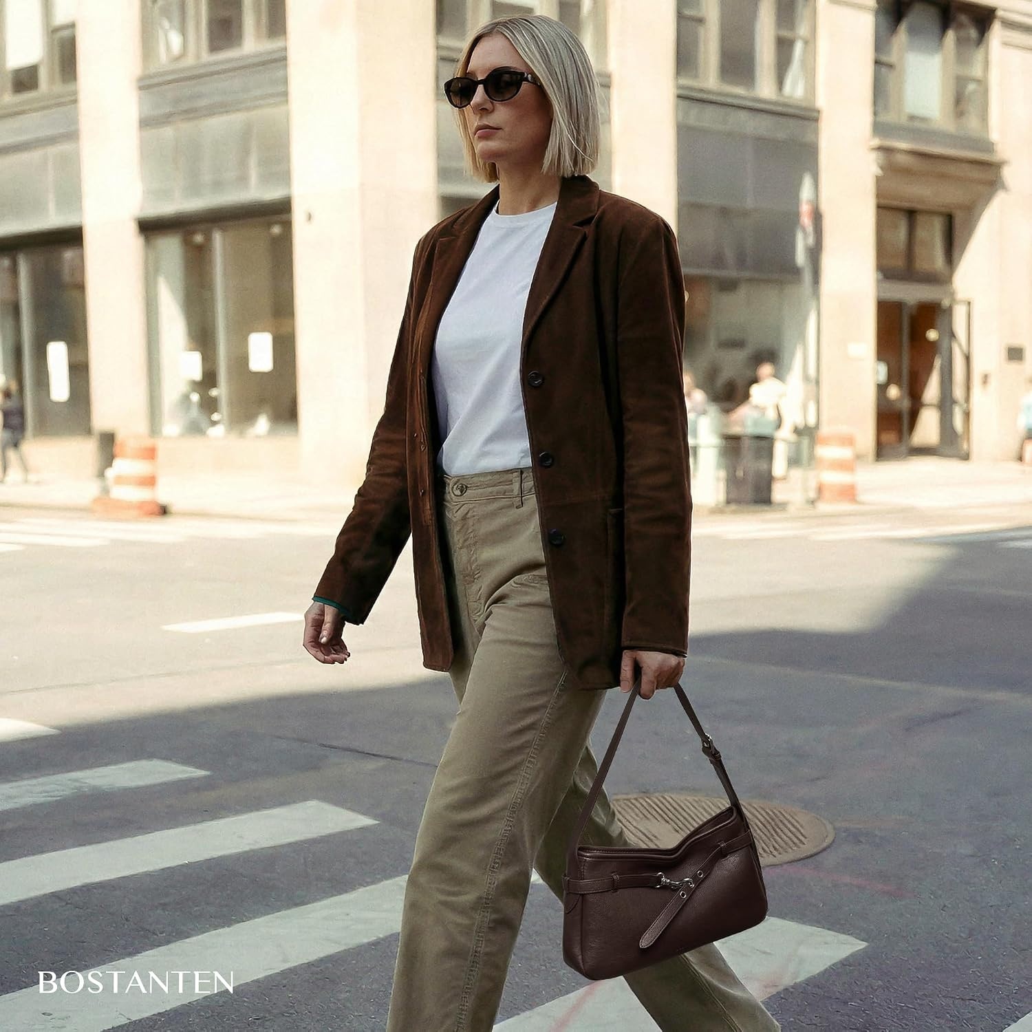 image:imageBOSTANTEN Medium Vegan Leather Shoulder Handbag for Women Vintage Lightweight Hobo Purse with Adjustable Wide Strap for WorkCoffee