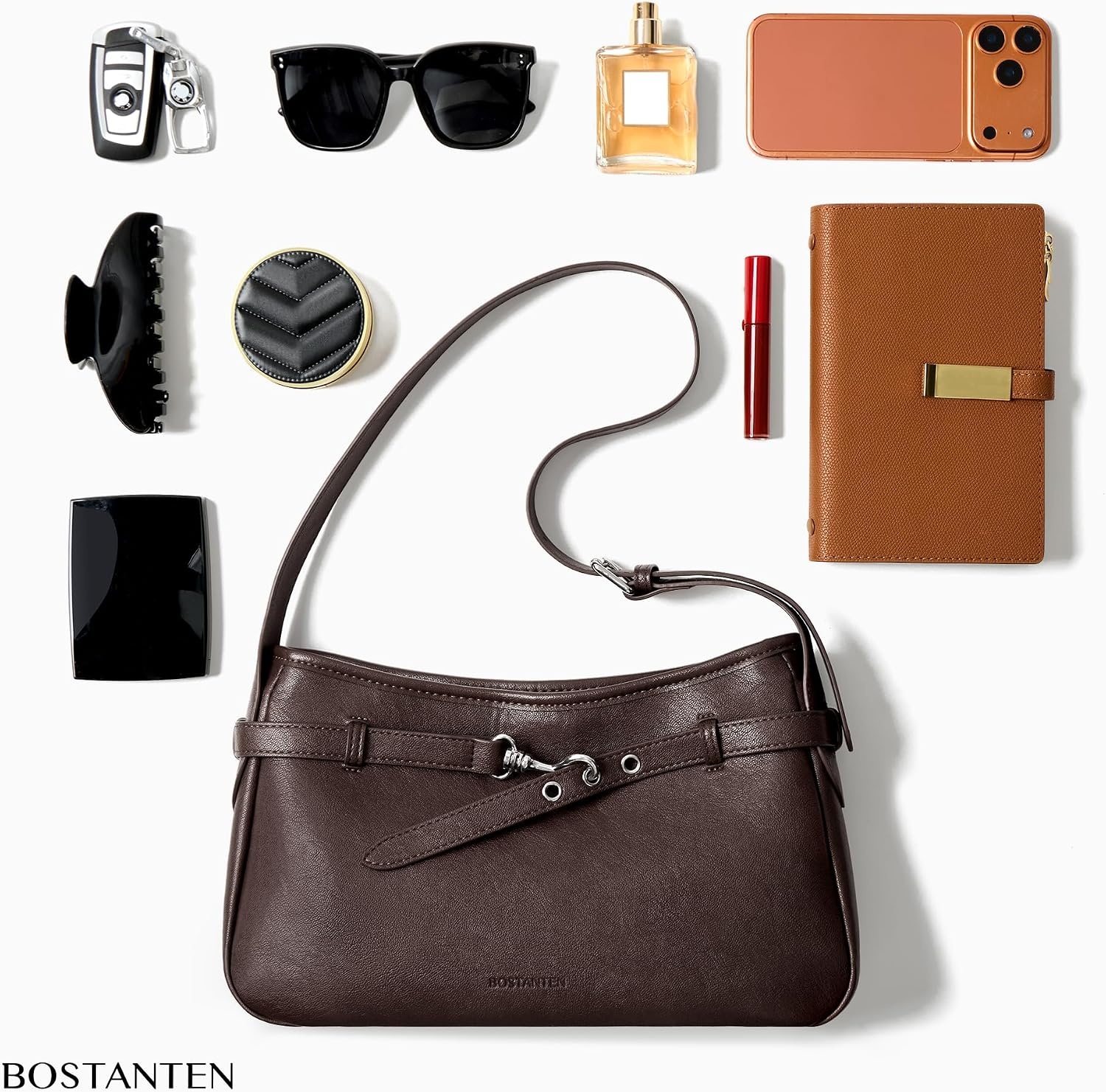 image:imageBOSTANTEN Medium Vegan Leather Shoulder Handbag for Women Vintage Lightweight Hobo Purse with Adjustable Wide Strap for WorkCoffee