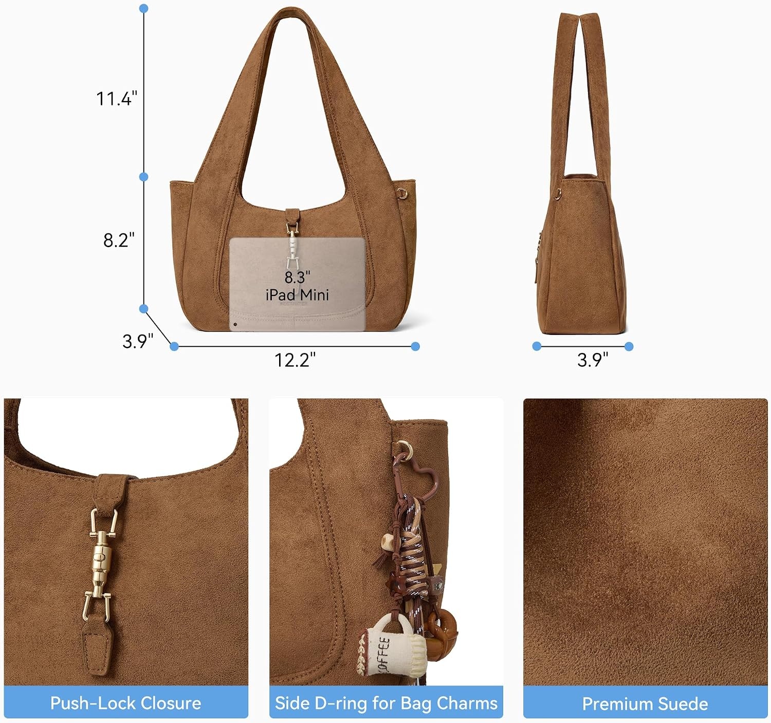 image:imageBOSTANTEN Vintage Shoulder Bag for Women Suede Leather Tote Bag Ladies Lightweight Dumpling Handbag for Work Date TravelSuede Brown