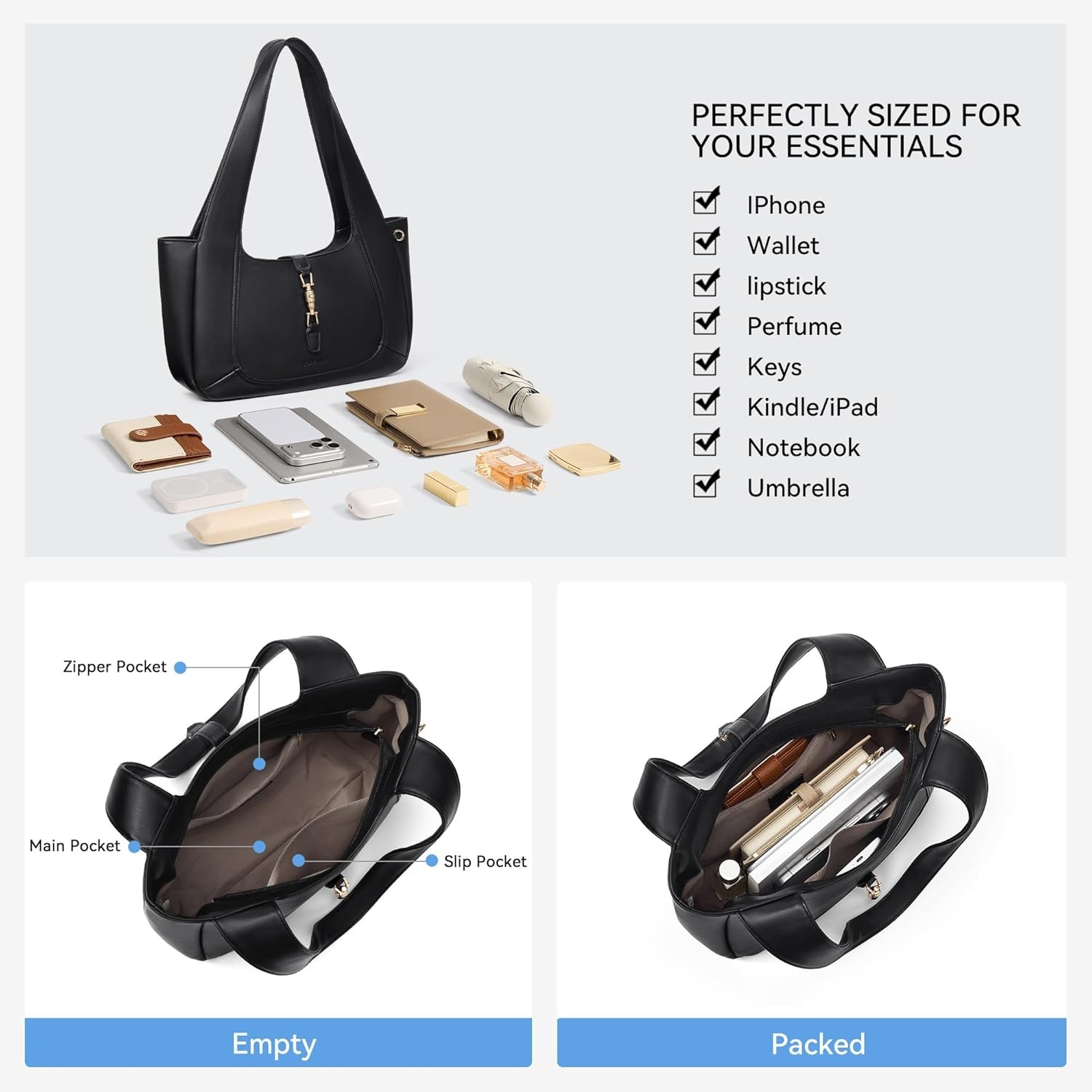 image:imageBOSTANTEN Vintage Shoulder Bag for Women Suede Leather Tote Bag Ladies Lightweight Dumpling Handbag for Work Date TravelVegan Leather Black
