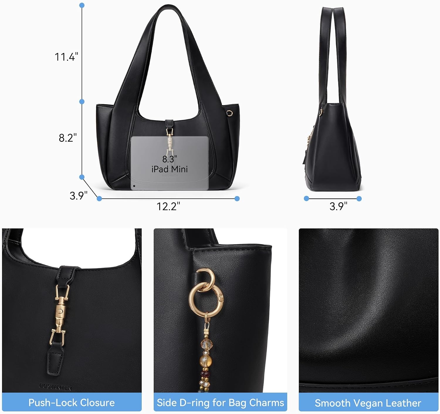 image:imageBOSTANTEN Vintage Shoulder Bag for Women Suede Leather Tote Bag Ladies Lightweight Dumpling Handbag for Work Date TravelVegan Leather Black