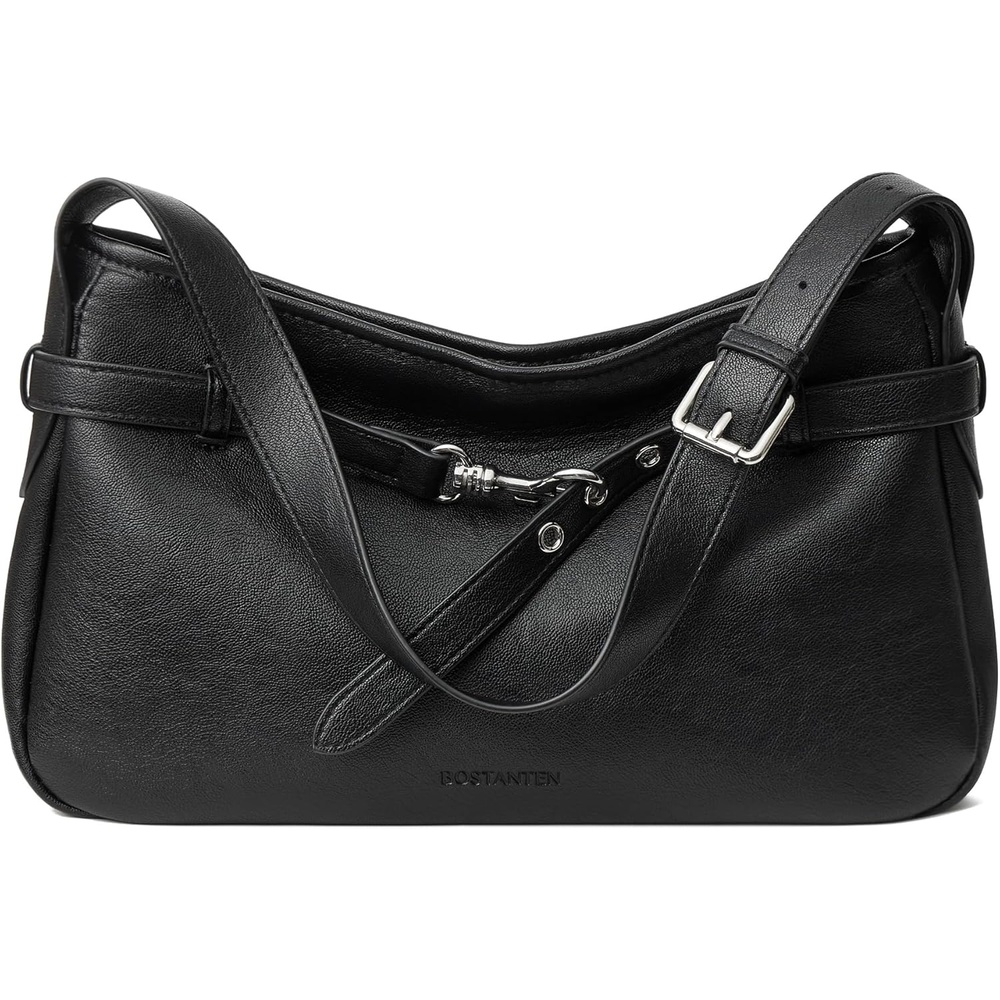 image:imageBOSTANTEN Medium Vegan Leather Shoulder Handbag for Women Vintage Lightweight Hobo Purse with Adjustable Wide Strap for WorkBlack