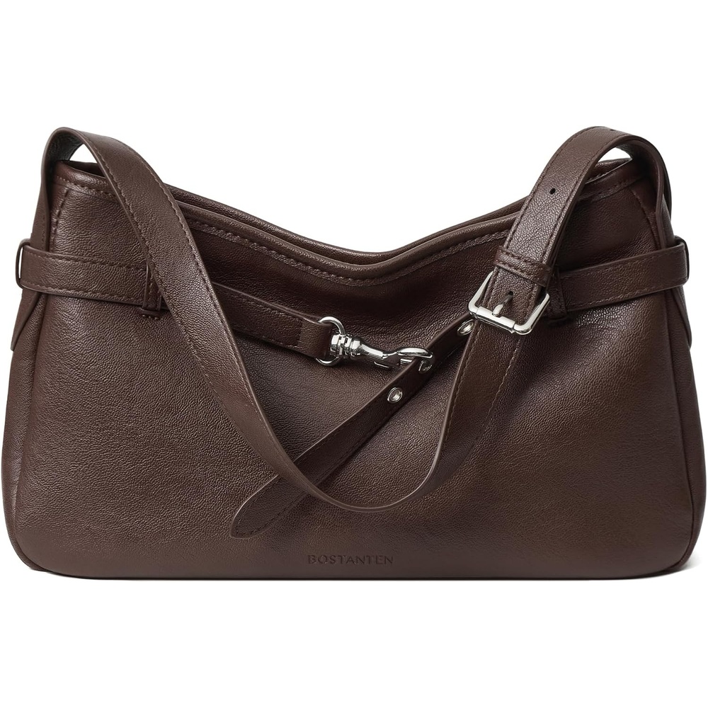 image:imageBOSTANTEN Medium Vegan Leather Shoulder Handbag for Women Vintage Lightweight Hobo Purse with Adjustable Wide Strap for WorkCoffee