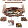 image:imageBOSTANTEN Crossbody Purse for Women Triple Zip Cell Phone Leather Handbag with Colored Shoulder StrapBrown
