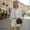 image:imageBOSTANTEN Crossbody Purse for Women Triple Zip Cell Phone Leather Handbag with Colored Shoulder StrapSuede Coffee