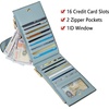 image:imageBOSTANTEN Leather Wallets for Women Large RFID Blocking Slim Bifold Purse Card Holder with Zipper Pocket Black2Blue