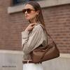 image:imageBOSTANTEN Medium Vegan Leather Shoulder Handbag for Women Vintage Lightweight Hobo Purse with Adjustable Wide Strap for WorkBrown