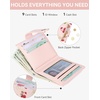 image:imageBOSTANTEN Slim Wallet for Women Small RFID Blocking Credit Card Holder Leather Bifold Wallets with Zipper Coin Pocket BeigeCherry Print