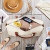 image:imageBOSTANTEN Weekender Bags for Women Leather Duffle Bag for Travel Overnight Duffel Carry on Large Tote with Trolley Sleeve and Luggage TagBeigeBrown