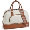 image:imageBOSTANTEN Weekender Bags for Women Leather Travel Duffle Bag Carry On Large Tote Duffel with Shoe Compartment and Trolley SleeveBBeigeBrown