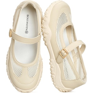 image:imageBOSTANTEN Ballet Sneakers Mary Jane Shoes Breathable Mesh Cushioned Sole  Lightweight Mesh Design Comfortable Cushioning Insole for Allday Walking Antislip Outsole Cute Mary Jane amp Ballet StyleBeige