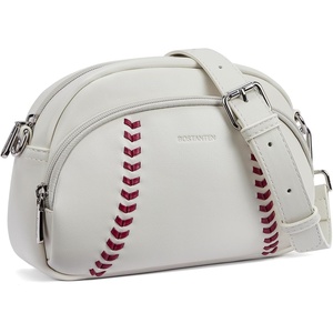 image:imageBOSTANTEN Baseball Crossbody Purses for Sport Mom Small Shoulder Bag Vegan Leather Women Handbags for EventsA01beige With Red