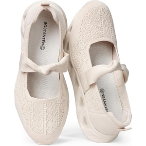 image:imageBOSTANTEN Comfortable Mary Jane Sneakers for Women  Lightweight amp Breathable Slip On Casual Shoes 2026 Wide Toe Box Cushioned Sole for AllDay WalkingWorkBeige