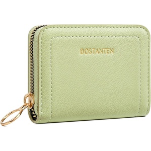 image:imageBOSTANTEN Credit Card Holder RFID Leather Small Wallets Woman Accordion Zipper Card Wallet BeigeGrass Green