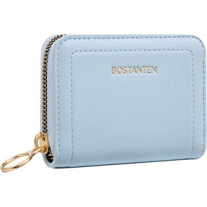 image:imageBOSTANTEN Credit Card Holder RFID Leather Small Wallets Woman Accordion Zipper Card Wallet BeigeSky Blue