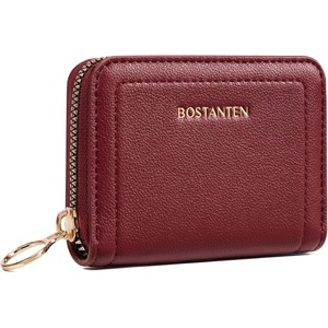 image:imageBOSTANTEN Credit Card Holder RFID Leather Small Wallets Woman Accordion Zipper Card Wallet BeigeWine Red