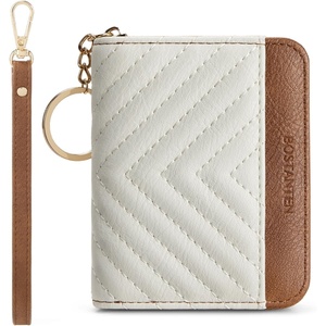 image:imageBOSTANTEN Credit Card Holder Wallet RFID Blocking Leather Small Wallet for Women Zipper Keychain Wallet with Wristlet BlackBeigeBrown