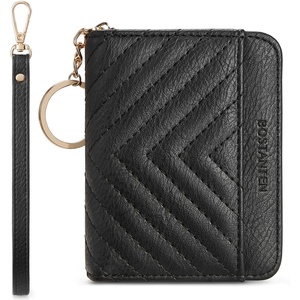 image:imageBOSTANTEN Credit Card Holder Wallet RFID Blocking Leather Small Wallet for Women Zipper Keychain Wallet with Wristlet BlackBlack