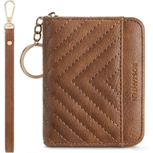 image:imageBOSTANTEN Credit Card Holder Wallet RFID Blocking Leather Small Wallet for Women Zipper Keychain Wallet with Wristlet BlackBrown