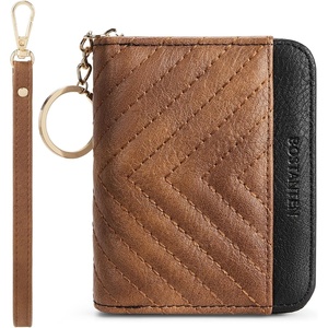 image:imageBOSTANTEN Credit Card Holder Wallet RFID Blocking Leather Small Wallet for Women Zipper Keychain Wallet with Wristlet BlackBrownBlack