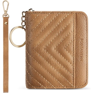 image:imageBOSTANTEN Credit Card Holder Wallet RFID Blocking Leather Small Wallet for Women Zipper Keychain Wallet with Wristlet BlackCamel