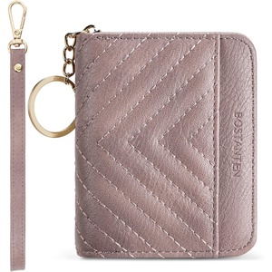 image:imageBOSTANTEN Credit Card Holder Wallet RFID Blocking Leather Small Wallet for Women Zipper Keychain Wallet with Wristlet BlackPurple
