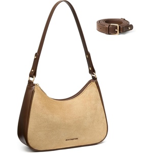 image:imageBOSTANTEN Crescent Shoulder Bag DualTexture Vegan Leather Purses for Women Retro Cross body handbag with Detachable StrapApricot With Coffee