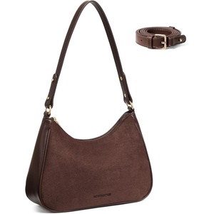 image:imageBOSTANTEN Crescent Shoulder Bag DualTexture Vegan Leather Purses for Women Retro Cross body handbag with Detachable StrapCoffee