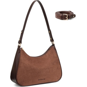 image:imageBOSTANTEN Crescent Shoulder Bag DualTexture Vegan Leather Purses for Women Retro Cross body handbag with Detachable StrapCoffee With Brown