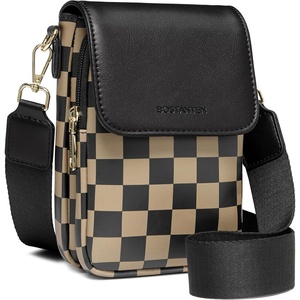 image:imageBOSTANTEN Crossbody Bags for Women Cell Phone Purse Leather Wallet Handbags with Card SlotsA09checkered Black With Coffee