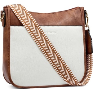 image:imageBOSTANTEN Crossbody Bags for Women Trendy Vegan Leather Hobo Purses Shoulder Handbags Wide Shoulder StrapA17beige and Brown