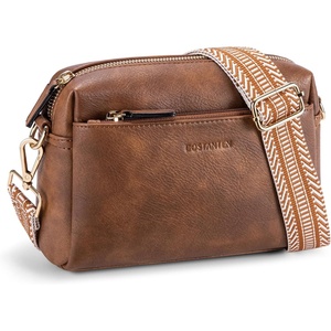 image:imageBOSTANTEN Crossbody Purse for Women Triple Zip Cell Phone Leather Handbag with Colored Shoulder StrapBrown
