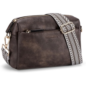 image:imageBOSTANTEN Crossbody Purse for Women Triple Zip Cell Phone Leather Handbag with Colored Shoulder StrapCoffee