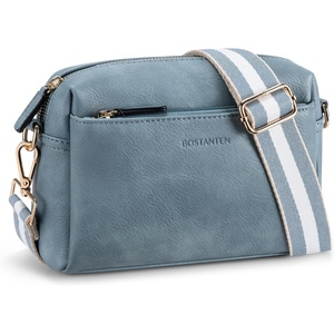 image:imageBOSTANTEN Crossbody Purse for Women Triple Zip Cell Phone Leather Handbag with Colored Shoulder StrapLight Blue
