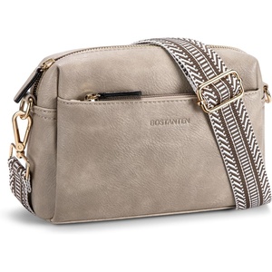 image:imageBOSTANTEN Crossbody Purse for Women Triple Zip Cell Phone Leather Handbag with Colored Shoulder StrapLight Grey