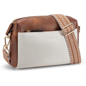 image:imageBOSTANTEN Crossbody Purse for Women Triple Zip Cell Phone Leather Handbag with Colored Shoulder StrapP01beige With Brown