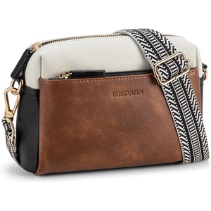 image:imageBOSTANTEN Crossbody Purse for Women Triple Zip Cell Phone Leather Handbag with Colored Shoulder StrapP04brown With Black