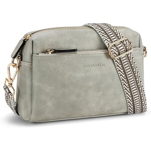 image:imageBOSTANTEN Crossbody Purse for Women Triple Zip Cell Phone Leather Handbag with Colored Shoulder StrapP05grey