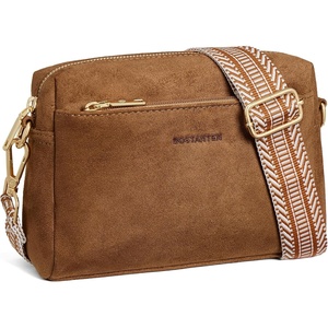 image:imageBOSTANTEN Crossbody Purse for Women Triple Zip Cell Phone Leather Handbag with Colored Shoulder StrapSuede Brown
