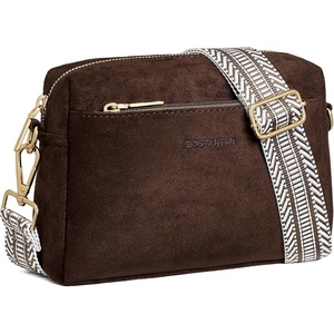 image:imageBOSTANTEN Crossbody Purse for Women Triple Zip Cell Phone Leather Handbag with Colored Shoulder StrapSuede Coffee