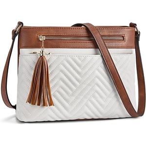 image:imageBOSTANTEN Crossbody Purses for Women Medium Shoulder Bag Quilted Handbags with Zipper PocketBeige With Brown