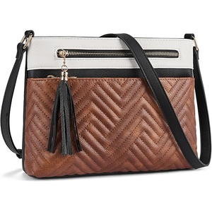 image:imageBOSTANTEN Crossbody Purses for Women Medium Shoulder Bag Quilted Handbags with Zipper PocketBeige With Brown With Black