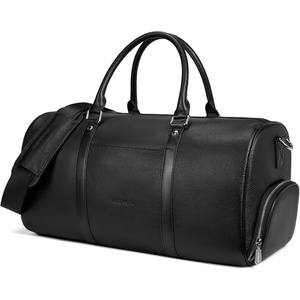 image:imageBOSTANTEN Genuine Leather Travel Weekender Overnight Duffel Bag Gym Sports Luggage Tote Duffle Bags for Men Medium 185X925X1050Ablack