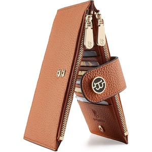 image:imageBOSTANTEN Leather Wallets for Women Large RFID Blocking Slim Bifold Purse Card Holder with Zipper Pocket Black2Brown