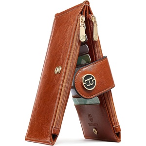 image:imageBOSTANTEN Leather Wallets for Women Large RFID Blocking Slim Bifold Purse Card Holder with Zipper Pocket Black5Brown