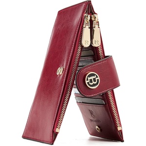 image:imageBOSTANTEN Leather Wallets for Women Large RFID Blocking Slim Bifold Purse Card Holder with Zipper Pocket Black5WineRed