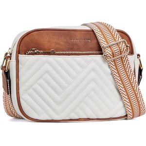 image:imageBOSTANTEN Quilted Crossbody Bags for Women Vegan Leather Purses Shoulder Handbags with Wide StrapBeige With Brown
