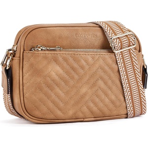 image:imageBOSTANTEN Quilted Crossbody Bags for Women Vegan Leather Purses Shoulder Handbags with Wide StrapCamel Brown